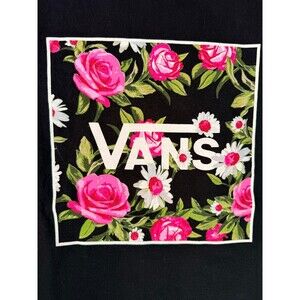 Vans Women's Black Pink Floral Graphic T-Shirt Large Heavyweight Cotton Flowers